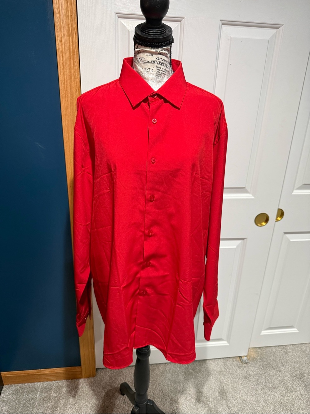 Nautica Red Long-Sleeve Button-Up Dress Shirt